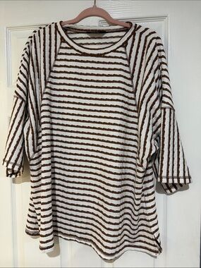 Dokotoo Women's Brown & White Striped Knit Top 2X